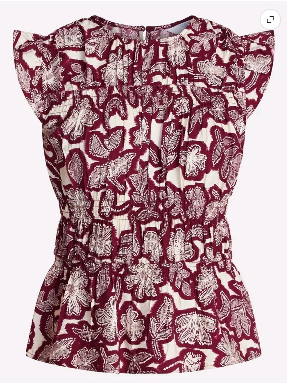 Floral Ruffle Sleeve Blouse in Burgundy & White NWT